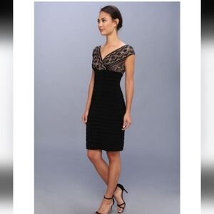 ADRIANNA PAPELL black lace banded midi dress size 7